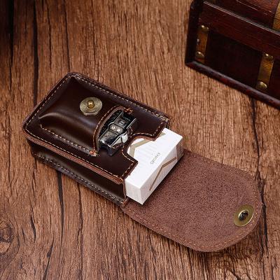 China Wholesale Genuine Leather Cigar Lighter Packs Retro Cigarette Storage Container Cigarette Holder Case Cigarette Pouch for sale