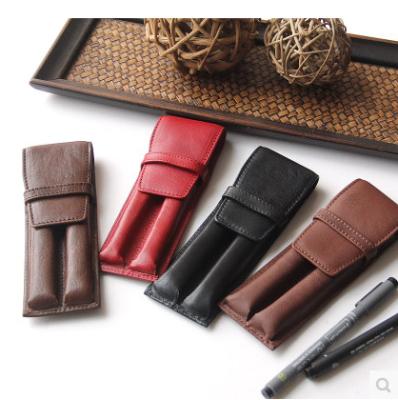 China Schools & Wholesale Office Custom Pen Case Genuine Leather Double Pencil Case for sale