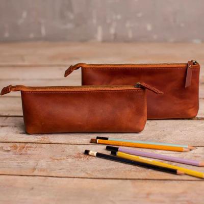 China Fashion Vintage Crazy Horse Leather Pen Pencil Pouch Bag for sale