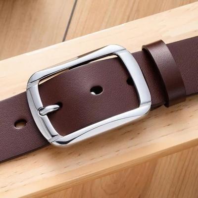 China Fashion.Casual.Business High Quality Custom Made Men's Brown Alloy Pin Buckle Genuine Leather Men's Black Dress Belt for sale