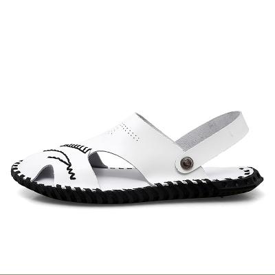 China Other Summer Shoes Fashion Logo Real Genuine Leather Men's Plain Slide Sandal OEM White Custom Breathable Sandal For Men 2021 for sale