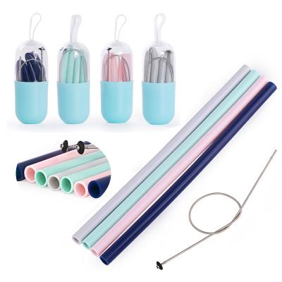 China Hot Sale Reusable Key Chain Bent Silicone Straws Bendable Portable Children Amazon Viable Wholesale for sale