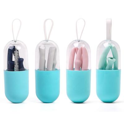 China Sustainable Success Amazon Bar Tools Straw Set Eco Friendly Collapsible Reusable Drinking Silicone for sale