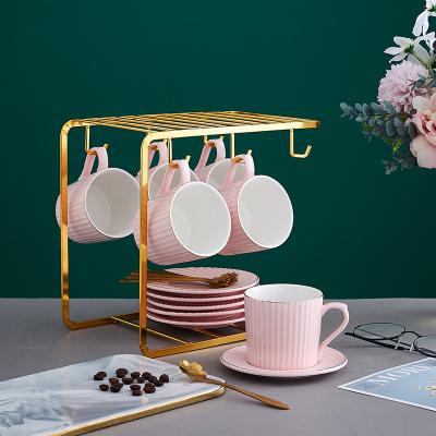 China Sustainable China Made Wholesale Price Phnom Penh Luxury Ceramic Coffee Cup Saucer With Stand For Home Use for sale