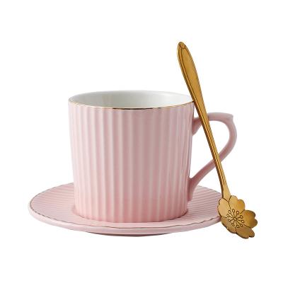 China Sustainable Custom Logo Luxury Vintage Gold Rim Ceramics Coffee Milk Cup Gift Sets With Saucer And Spoons for sale