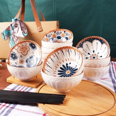 China Sustainable Hot Sales Japanese Style Ceramic Rice Bowl 4pcs Bowls With Chopsticks Dinnerware Gift Set for sale