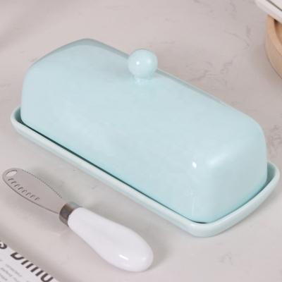 China Viable Wholesale Ceramic Butter Dish With Cover Rectangle Porcelain Butter Box With Lid For Household for sale