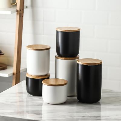 China Factory Freshness Preservation High Quality New Design Ceramic Kitchen Food Storage Jar Directly Set With Bamboo Lid for sale