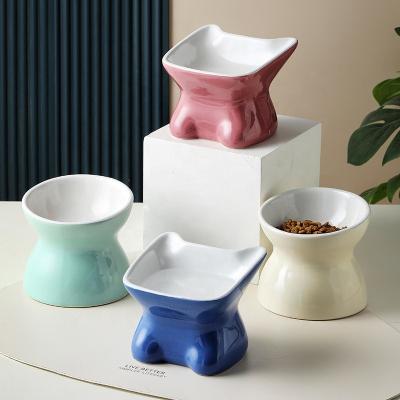 China Amazon Hot Selling Automatic Porcelain Elevated Ceramic Dog Water Bowl High Foot Cat Food Bowl Feeder for sale