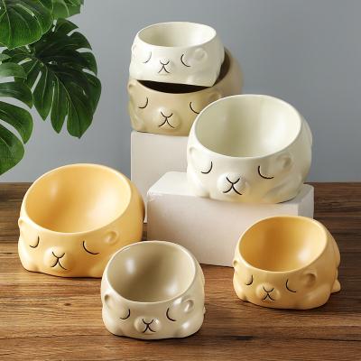 China Automatic Ceramic Cute Bear Design Large Food Bowl Cartoon Bowl To Protect Driver Cervical Bowl For Pet for sale