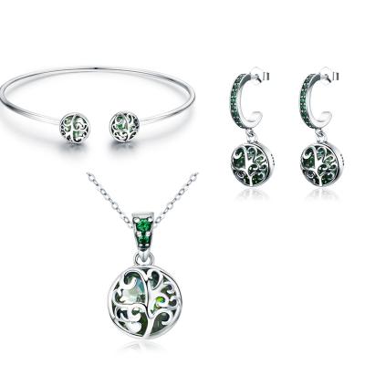 China Tree Of Life Fashion Jewelry Set Charming Luxury Elegant 925 Sterling Silver Necklace Bracelet Earrings For Women for sale