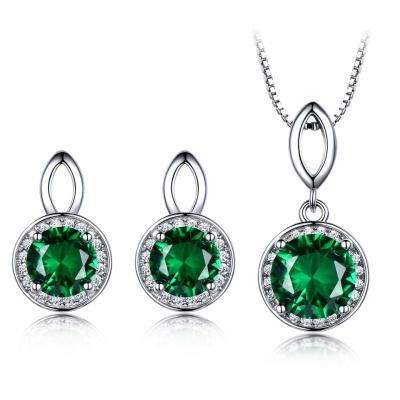 China Elegant Charming 925 Silver Luxury Jewelry Set Earrings And Necklace A.C.A. Green Zircon Bridal Jewelry Set for sale