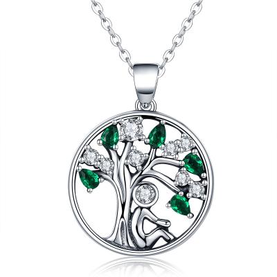 China Charming Elegant Fashion Tree of Life Necklace S925 Sterling Silver Jewelry Inlaid Green Crystal Necklace For Women for sale