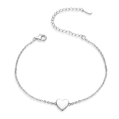 China Hot Sale Simple Plated Silver Bangle Platinium Heart Girls Jewelry S925 Nickel Free Plated Silver Bangle for sale