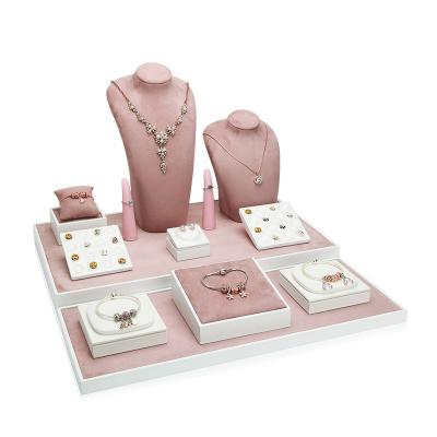 China Durable Customized Elegant Jewelry Display Stand Prop Holder Pink Bracelet Display Necklace Tray Pendant Set for sale