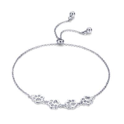 China Fashion Nickel Free 925 Sterling Silver Womens Adjustable Dog Cat Pet Paws Chain Bracelet for sale