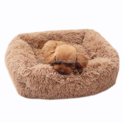 China Luxury Pet Cat Dog Bed Premium Memory Rectangle Sustainable Faux Fur Long Fur Foam Ultra-soft Low Faux Fur Cover for sale