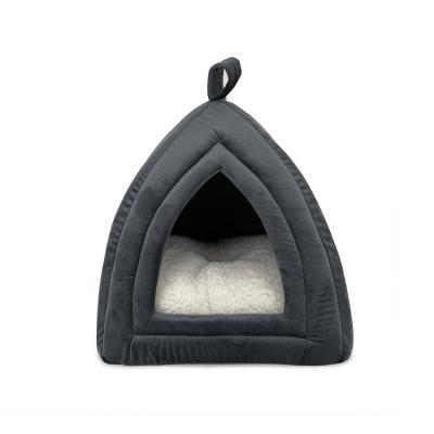 China Sale Guaranteed Quality Pet Tent Cave Of Flannel Top Cat Removable Washable Super Soft 2 In 1 Cat And Dog Litter for sale