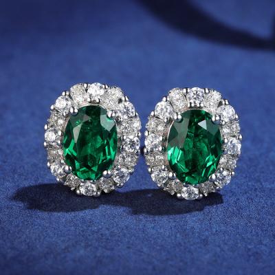 China FASHION & CLASSIC Women's Fashion Luxury Noble Sparkling Oval Silver 1.38ct Emerald Stud Earrings In 925 Jewelry for sale