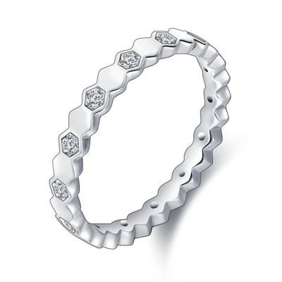 China Lead Free Nickel Free 925 Silver Round Shape White Moissanite Gemstone Engagement Eternity Band Stackable Ring for sale