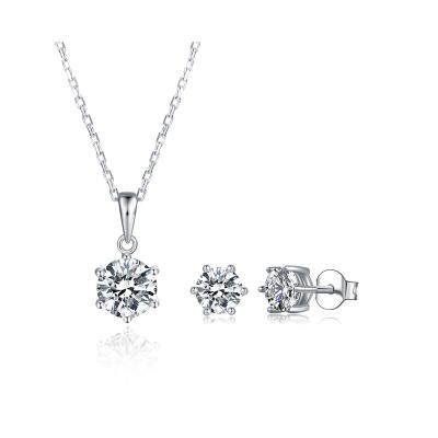 China CLASSIC GRA Certificate Round Brilliant Cut 1.0ct Moissanite 925 Sterling Silver Necklace Earrings Women Bridal Wedding Jewelry Set for sale