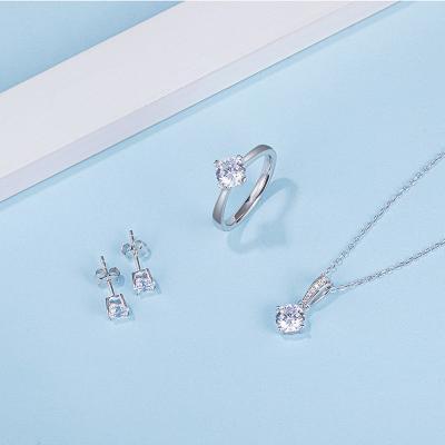 China CLASSIC Fine Cut Brilliant Wedding Round Bridal Jewelry Set 1.0ct Moissanite 925 Sterling Silver Necklace Earrings Women for sale