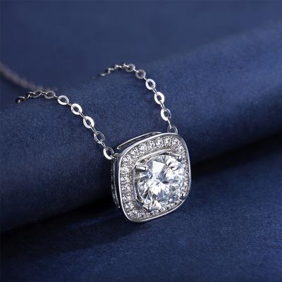 China Women's CLASSIC Fashion Pendant Jewelry S925 Sterling Silver D VVS Moissanite Diamond Halo With Chain Necklace for sale