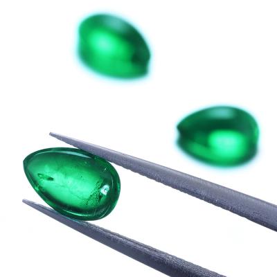 China Color Play or Fire Customize Size Smooth Flat Back Pear Shape Cabochon Colombian Lab Created Emerald Stone for sale