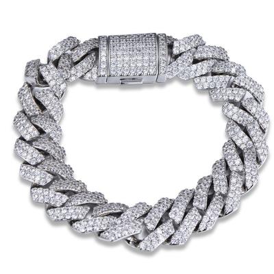 China Classic Fashion Hip Hop Style Non-fading Rhodium Plated 14mm Cuban Link Bracelet With Box Clasp Lock for sale