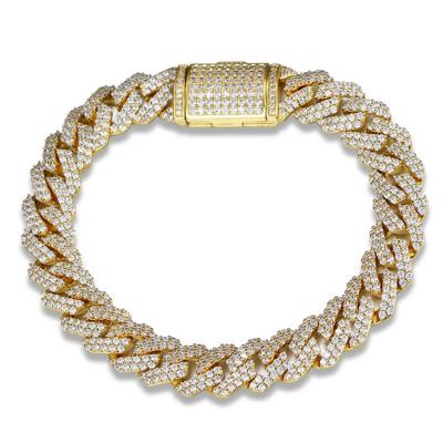 China 12mm Non-fading Iced Out Small 5A CZ Diamond 18k Gold Plated Cuban Chain Bracelet For Men And Women for sale