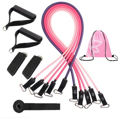 China Portable Amazon Resistance Band 100lbs 11 Pcs Pink Tube Pink Set For Women for sale