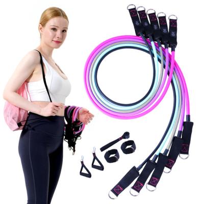 China Women Lady Pink Set Resistance Band Portable Band 100lbs 11 Pieces With Door Anchor for sale