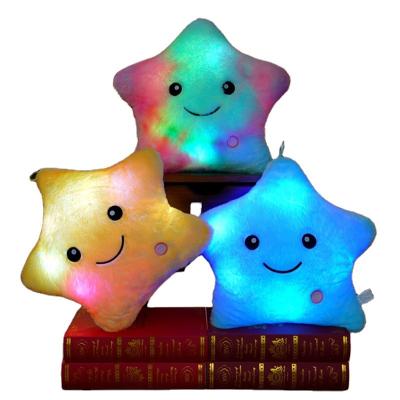 China Free Sample OEM 35cm Stuffed Light Up Star Toys Soft Baby Glowing Cushion LED Stars Plush Pillow Custom for sale