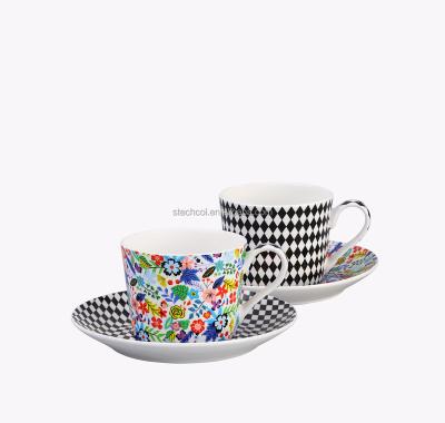 China Stechcol Ware tea cup and saucer set diamond design modern kitchen&tabletop porcelain tea cups and saucers for sale