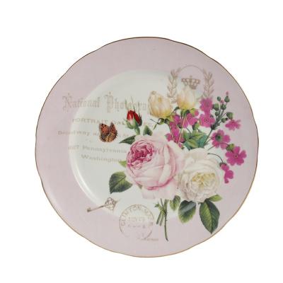 China Sustainable 10.5 Inch Dish Gold Rim Handcraft Dinner Sets Single Party Style Ceramic Regular Style Dish for sale