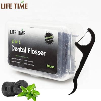 China Teeth Cleaning Bamboo Charcoal Flosser Eco Friendly Mint Coated Dental Flosser Oral Care Products Selection Factory Wholesale High Quality for sale