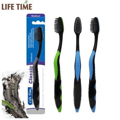 China Anti Skid Black Toothbrush Tongue Remover OEM ODM Walmart Factory Supplier Charcoal Manual Travel Anti-skid Bamboo Plastic Toothbrush for sale