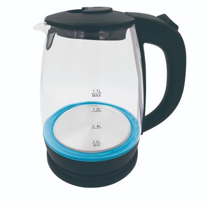 China 360 Degree Rotation Base 1.7L Cheap Price High Quality Borosilicate Glass Kettle With Blue Led Light Interior for sale