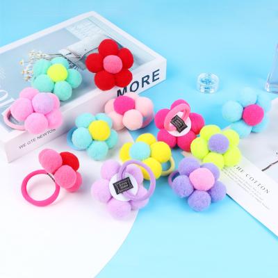 China Cute Decoration Balls Rubber Bands Hair Bands 6 Shape Kids Candy Flower Fluffy Ball Elastic Hair Ties Girls Hair Accessories for sale