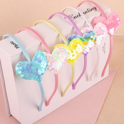 China Colorful Decoration Korean Style Heart Hair Band Fashion Glitter Peach Heart Headbands Clip For Girls for sale