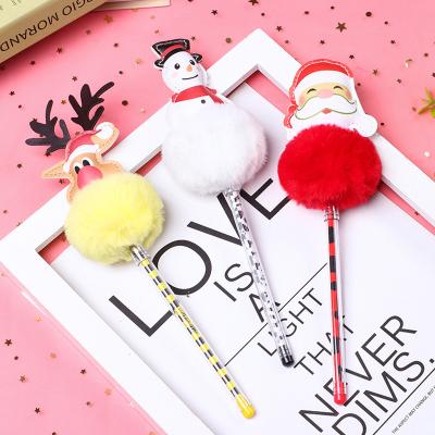 China 100% Factory Wholesale Elk Snowman Santa Claus Hairball Pen 0.7mm Cartoon Neutral Pens Christmas Eco-Friendly for sale