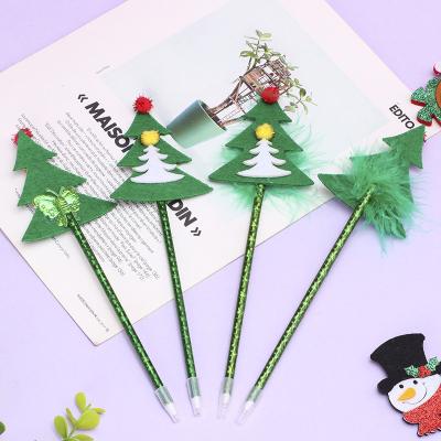 China 100% Eco-Friendly Wholesale Stationery Pen Cartoon Non-Woven Christmas Tree Pen With Christmas Hairball for sale