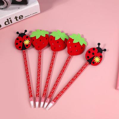 China Pen Small Fresh Learning Stationery Normal Plastic Beetle Cartoon Beetle Strawberry Neutral Pen for sale