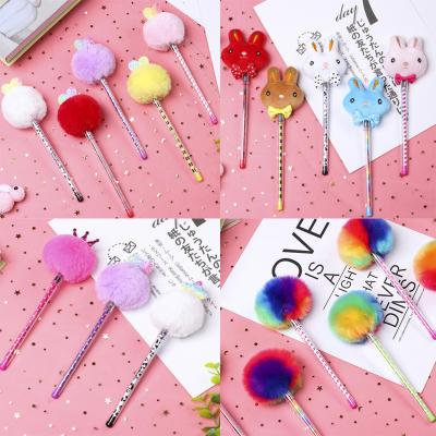 China Cute Cartoon Rabbit Pen Leopard Fruit Plush Pen Normal Girls' Neutral Pompom Pen for sale