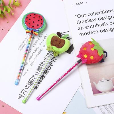 China Pen School Supplies Plastic Cartoon Normal Wholesale Creative Plush Fruit Neutral Pen for sale