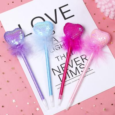 China 100% Eco-friendly Scepter Queens Pen Sequin Heart Ballpoint Pen Multi Color Metal Love Pens for sale