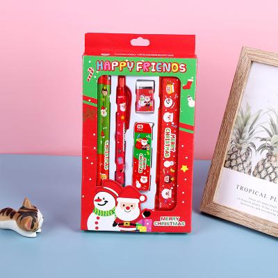 China 100% Eco-friendly Promotional Stationery 6pcs/Set Set Christmas Children Stationery Set Students Kawaii Stationery Setpencil Eraser Ball Pen for sale