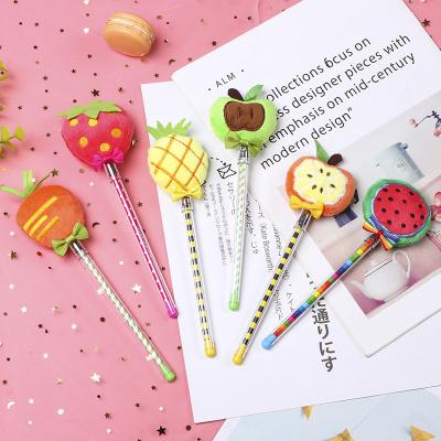 China Cute Plush Fruit Neutral Pen Cartoon Plush Fruit Pen Normal Wholesale Creative Plastic Promotional Gift for sale