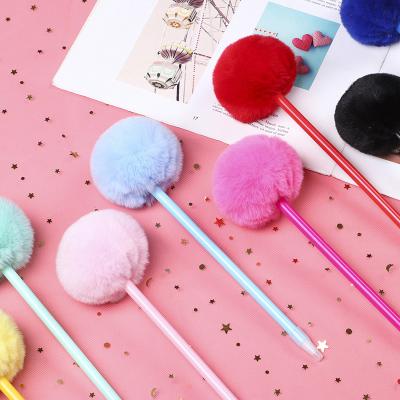 China 100% Hot Selling Pom Pom Plush Ballpoint Pen Cute Eco-Friendly Logo Rabbit Hair Ball Pen Custom Made for sale