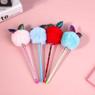 China Normal Japanese Korean Cute Ball Pen Colored Rabbit Ear Plush Gel Top Plush Neutral Pen for sale